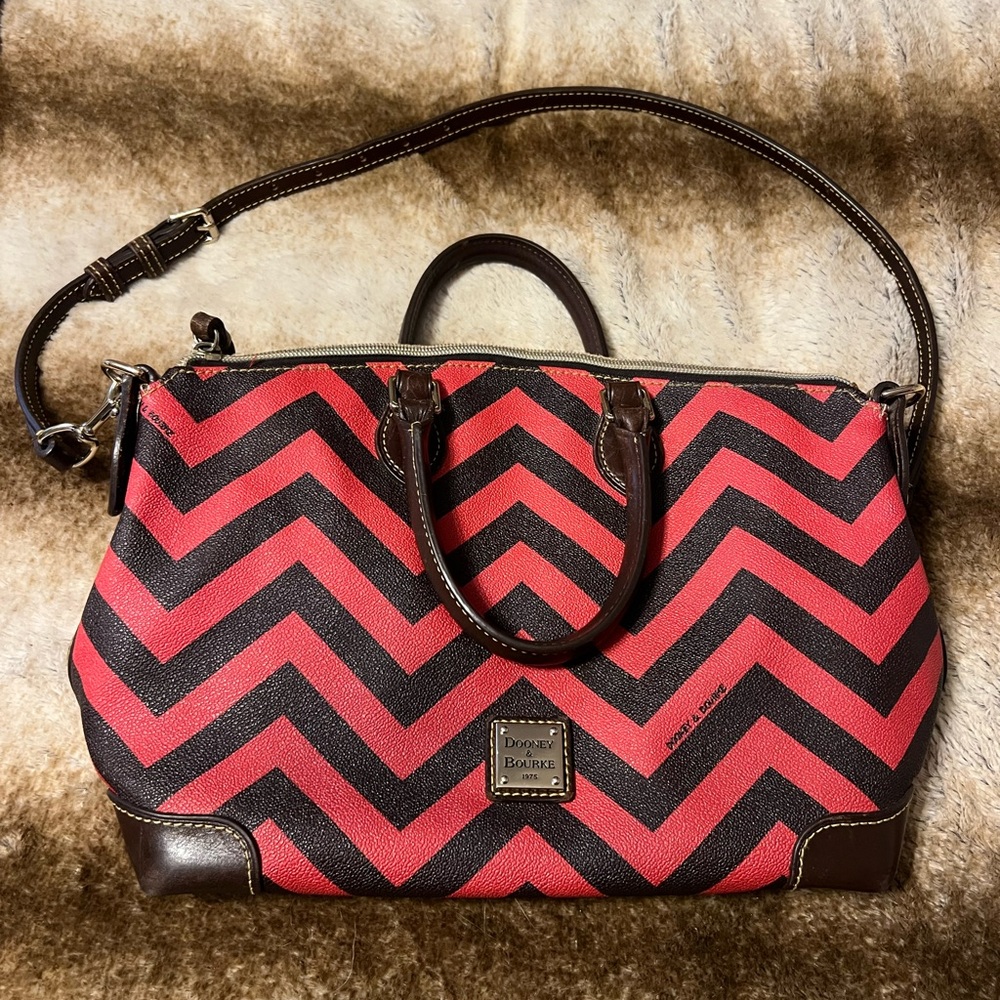 Dooney & Bourke Red and Brown Zigzag Satchel